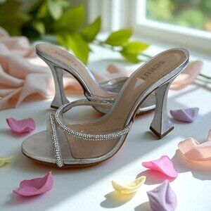 SCHUTZ  Silver Leather Rhinestone Sandals Heels SIze 8